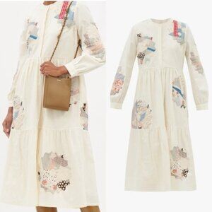 Sea New York Paloma Patchwork Quilt Long Sleeve Cotton Midi Dress Size XS